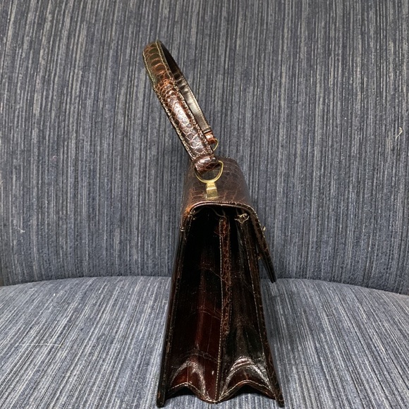 Saks 5th Avenue Crocodile/Alligator Handbag Dark Brown EUC 8” x 6” x 3” - Picture 3 of 10